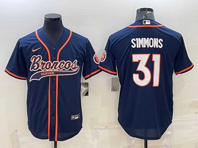 Men%27s Denver Broncos #31 Justin Simmons Navy Blue Stitched Cool Base Nike Baseball Jersey